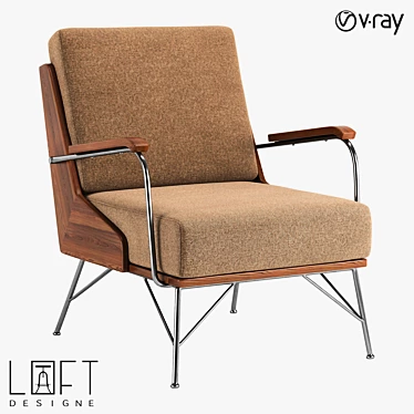 Modern Walnut and Metal Armchair 3D model image 1 