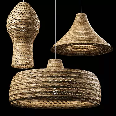 Rustic Rattan Pendant Lights Set 3D model image 1 