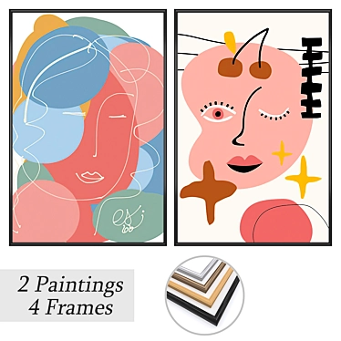 Elegant Wall Art Set: 2 Paintings, 4 Frame Options 3D model image 1 