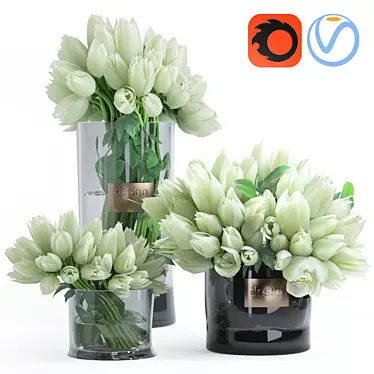 Elegant Tulip Bouquet Set in Glass Vases 3D model image 1 