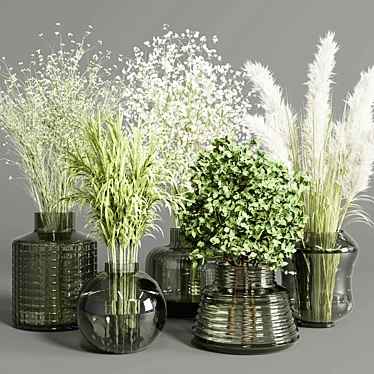 Indoor Plants Bouquet in Glass Vase 3D model image 1 