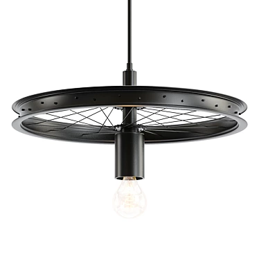 Retro Industrial Wheel Chandelier 3D model image 1 