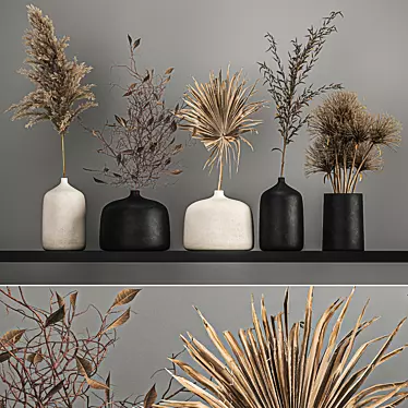 Elegant Dried Flower Bouquet Ensemble 3D model image 1 