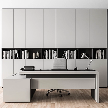 Executive Gray Desk with Library - Office Essential 3D model image 1 