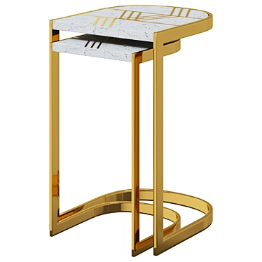 Elegant Marble & Gold Steel Side Tables 3D model image 1 