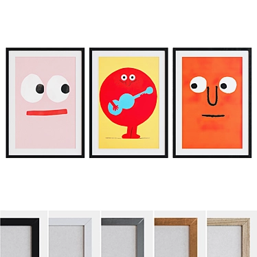 Title: Colorful Face and Musician Picture Frame Set 3D model image 1 