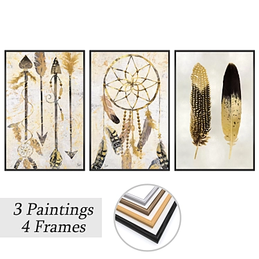 Artistic Masterpieces: 3 Paintings with Frame Options 3D model image 1 