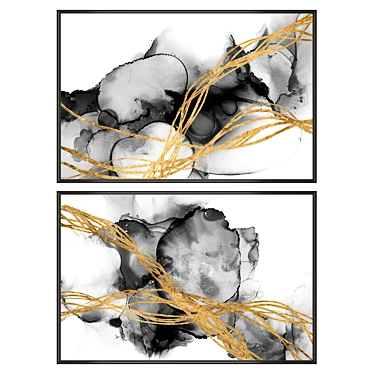 Art Collection Set: 2 Paintings with 4 Frame Options 3D model image 1 