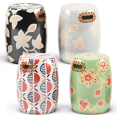 Luna Josephine Ceramic Stool: Elegant Batik Design 3D model image 1 