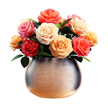 Vibrant Mixed Roses Bouquet in Copper Vase 3D model image 1 