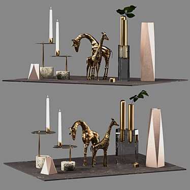 Cute Gold Crafts Decor Set 3D model image 1 