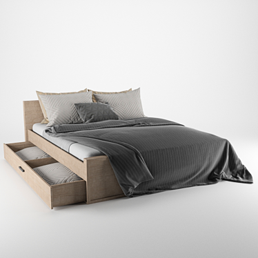 Benedetti Wooden Double Bed 3D model image 1 