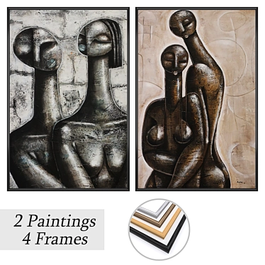 Elegant Art Set: 2 Paintings & 4 Frame Options 3D model image 1 