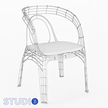 Vintage Style Metal Chair with Cushion 3D model image 1 