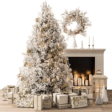 Golden White Christmas Tree Gift 3D model image 1 