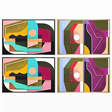 Artful Pair: 2 Paintings with 4 Frame Variations 3D model image 1 