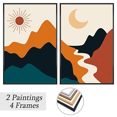 Elegant Framed Paintings Set 3D model image 1 