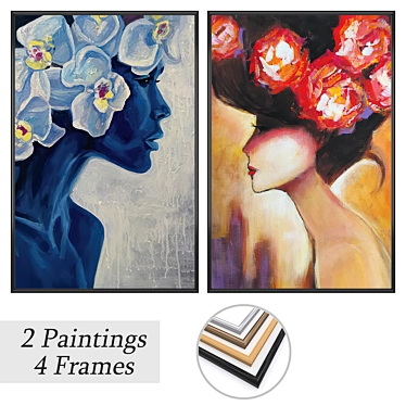 Artistic Paintings Set with Versatile Frames 3D model image 1 