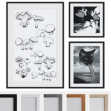 Modern Collage Cat and Mushroom Picture Frame Set 3D model image 1 