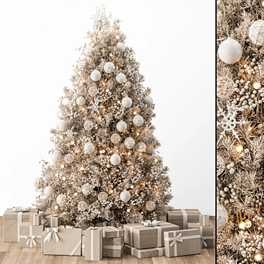 Frosty Holiday Delight - Cream and White Christmas Tree 3D model image 1 