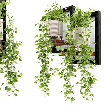 Rustic Concrete Pot with Indoor Hanging Plants Set 3D model image 1 