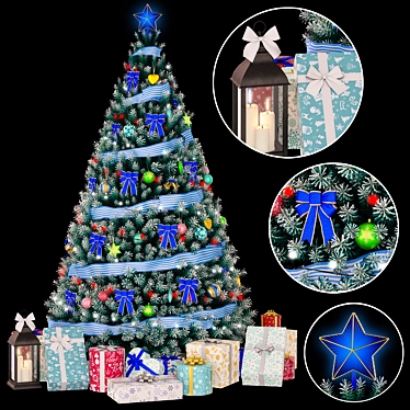 Christmas Blue Tree 2: Festive Decor with Gifts & Lantern 3D model image 1 