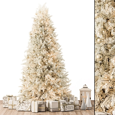 Snowy Splendor: White and Gold Christmas Tree 3D model image 1 