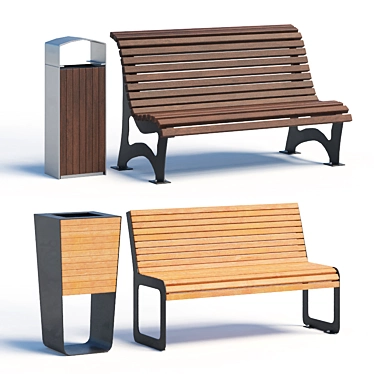 Urban Oasis Bench Set 3D model image 1 