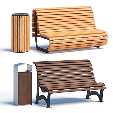 Urban Bench Set 03: Stylish Outdoor Seating 3D model image 1 