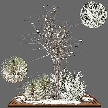 Snowy Garden Set: Outdoor Bush and Tree 3D model image 1 