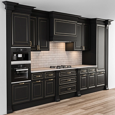 Elegant Black & Gold Kitchen Set 3D model image 1 