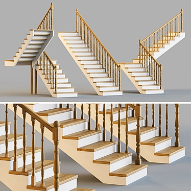 Elegant Carved Wood Stairs 3D model image 1 