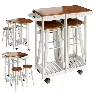 Foldable Table Set with Stools 3D model image 1 