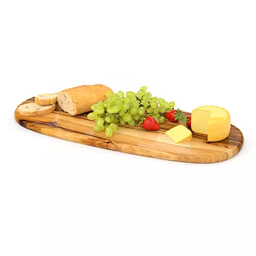 Picnic Essentials: Bread, Grapes, Cheese & Strawberries 3D model image 1 