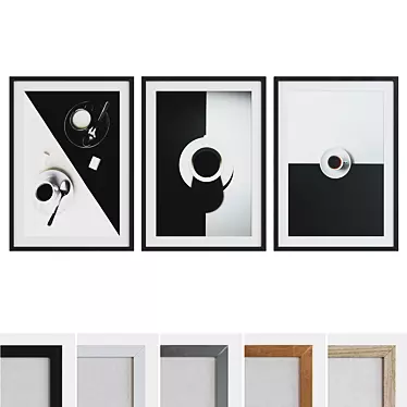 Modern Black and White Frame Set with Cups 3D model image 1 