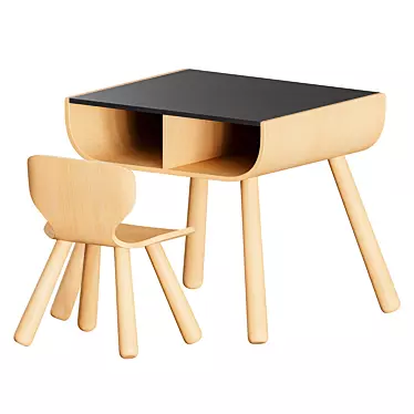 PlanHome Black Table Set 3D model image 1 