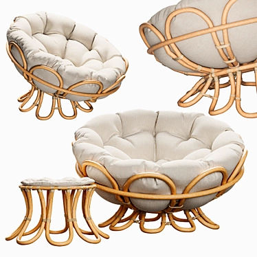 Elegant Rattan Papasan Chair 3D model image 1 