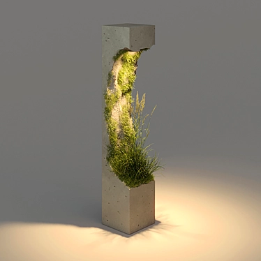 EcoGlow Bollard: Concrete Outdoor Light with Grass 3D model image 1 
