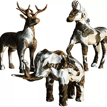 Artistic Wood & Metal Animal Figurines 3D model image 1 