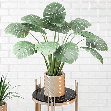 Golden Vase Indoor Plant Set 3D model image 1 