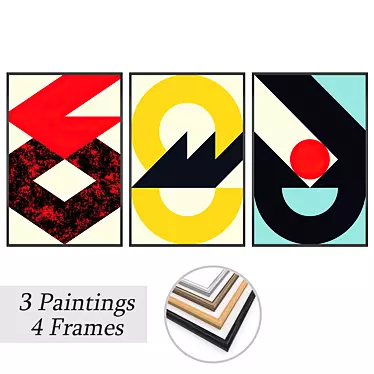 Elegant Painting Set - 3 Artworks with Multiple Frame Options 3D model image 1 