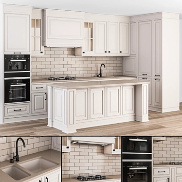 NeoClassic Kitchen Set - White & Brown 3D model image 1 