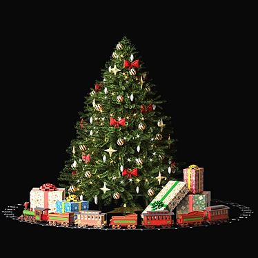 Christmas Tree with Toy Train: Festive Fun! 3D model image 1 