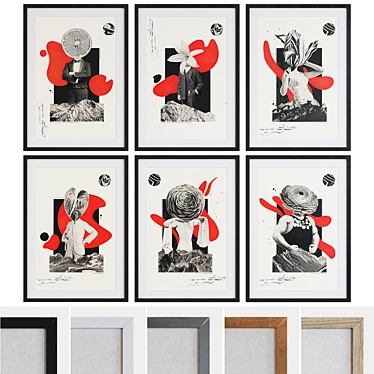 Modern Black and White Abstract Portrait Picture Frame Set 3D model image 1 