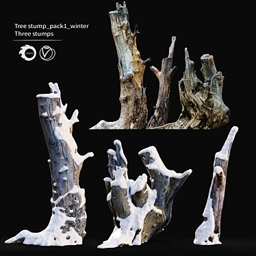 Snowy Tree Stump Trio: 55cm, 65cm, 85cm 3D model image 1 