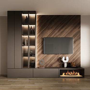 Modern TV Wall Unit - 2600x3000x350mm 3D model image 1 