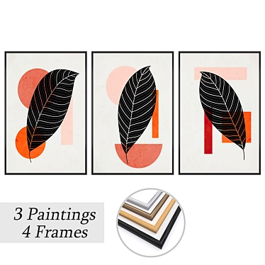 Elegant Art Set: 3 Paintings & 4 Frame Options 3D model image 1 