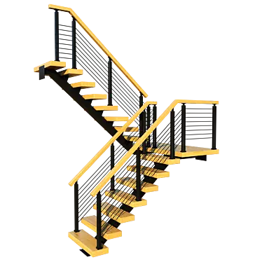 Title: Wooden P-Shaped Staircase with Metal Frame 3D model image 1 