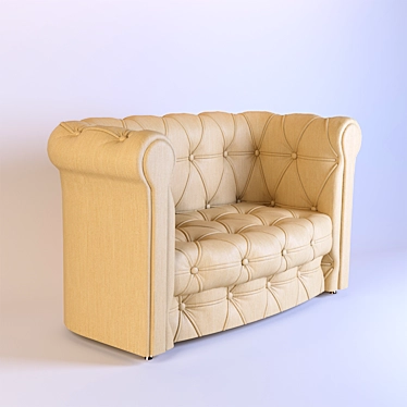 Classic Chesterfield Sofa - Beige Fabric 3D model image 1 