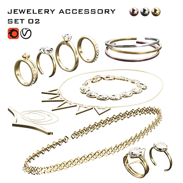 Gold, Silver & Crystal Necklaces-Bracelets Set 3D model image 1 